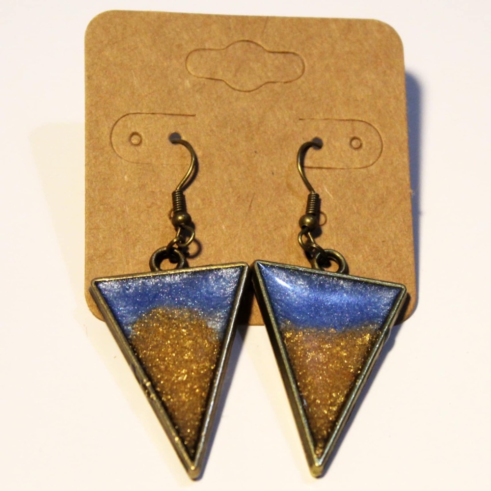 Blue and Gold Triangle Earrings